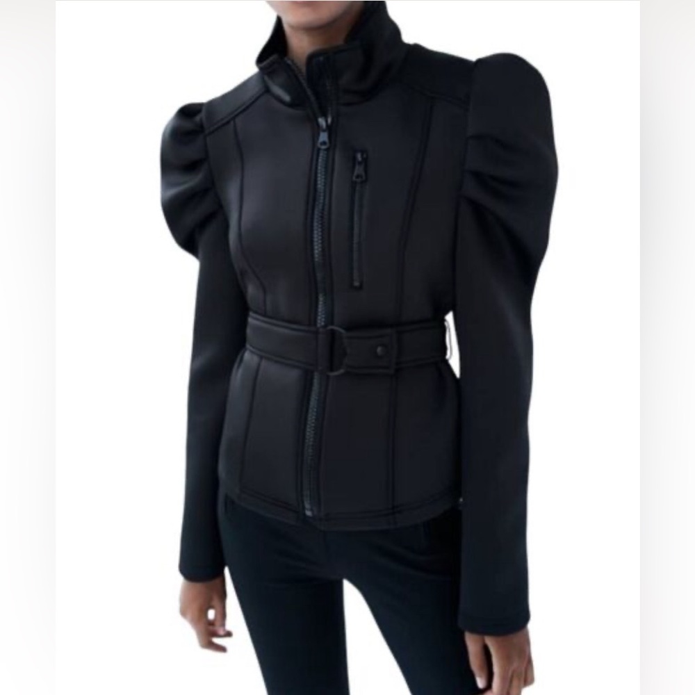 Zara Black Puffed Sleeve Belted Jacket